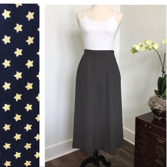 90s Leslie Fay Maxi Navy Gold Star Print Nautical Size Small Skirt - Picture 1 of 10